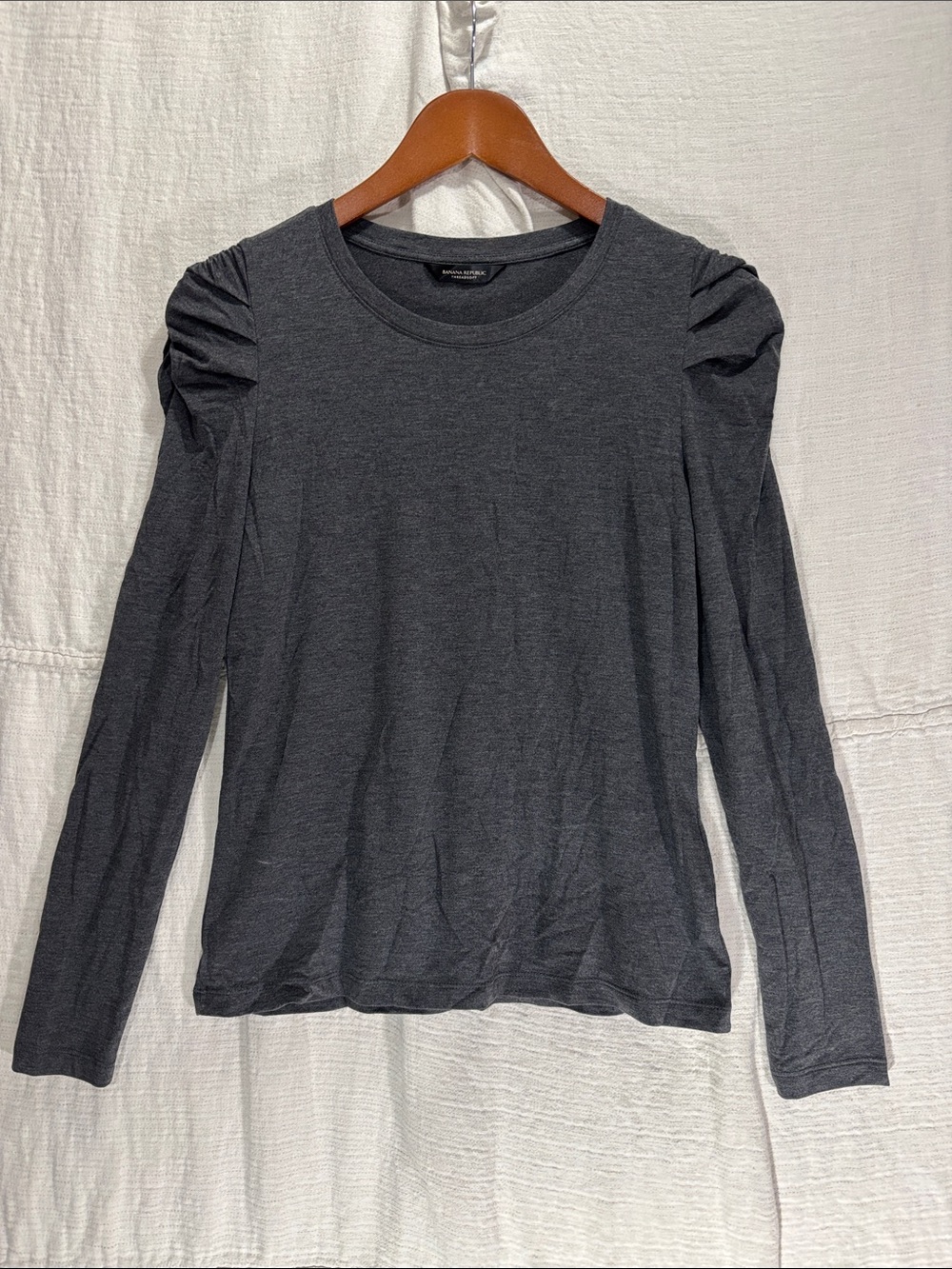 Banana Republic Charcoal Pleated Shoulder Long-Sleeve Tee